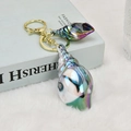 Colorful iridescent electroplated conch shell keychain pendant with golden metal ring - Gray