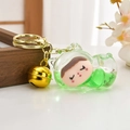 Cute green liquid quicksand keychain with cartoon charm and golden bell accessory - Light Gold Buckle + Cute Cat + Bell / Sparkling Green