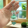 Mint green cartoon acrylic keychain with transparent dome and heart charm accessory - Fruit Green