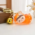 Cute translucent orange fox keychain with gold bell and glitter liquid charms - Light Gold Buckle + Cute Cat + Bell / Sparkling Orange