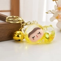 Cute yellow cat ear acrylic keychain with flowing quicksand stars and gold bell accessory - Light Gold Buckle + Cute Cat + Bell / Sparkling Lemon Yellow