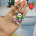 Portachiavi a stella con statuetta di panda e glitter colorati in un liquido - Stile con Anello d'Argento / Viola