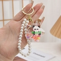 Porte-clés panda mignon en bouteille flottante étoilée avec perles et anneau doré - Style de Chaîne / Rose