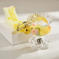 Luminous yellow fruit bear liquid keychain with glitter, silicone strap, and LED light - Glowing Bear Style / Lemon Yellow