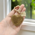 Sparkling champagne gold rhinestone heart keychain with heart-shaped spring ring - Gold