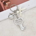 Silver heart key pendant with crystals, white ribbon bow, and small metal heart tag - Silver Heart Lock Style