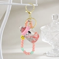 Creative baby bottle keychain with cute cat pattern, moving sand, and colorful beads - Keychain Chain + Bottle Cat / Pink