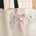 Floral silk scarf ribbon with pearl beads and pink quilted mini bag phone lanyard charm - Pink