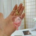 Portachiavi a cuore rosa con sabbie mobili liquide, figurina di coniglio e chiusura dorata - Lecca-lecca a Cuore (Coniglio Rosa)