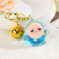 Cute blue translucent cartoon keychain with glitter sequins and a gold bell - Light Gold Clasp+Bell+Eggy(654856) / Sparkling Blue