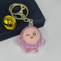 Detailed close-up of pink liquid glitter keychain with golden bell and metal lobster clasp - Light Gold Clasp+Bell+Eggy(654856) / Luminous Pink