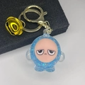 Close-up of cute blue liquid quicksand keychain with golden bell and blue figure pendant - Light Gold Clasp+Bell+Eggy(654856) / Noctilucent Sky Blue