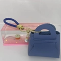 Mini blaue PU-Leder-Geldbörse Schlüsselanhänger mit Flechtseil und Perlenanhänger - Dunkelblau