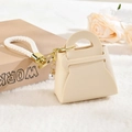 Mini monedero de cuero PU beige con correa trenzada y colgante de perla elegante - Blanco Roto