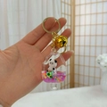Portachiavi panda a forma di ghiacciolo viola con sabbie mobili e campanello d'oro - Rosa
