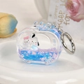 Llavero creativo de arenas movedizas con figuras de perro y conejo en un líquido azul - Forma de Televisión / Anillo de Plata + Serie de Inyección de Aceite