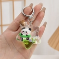 Portachiavi panda a forma di stella con liquido verde e chiusura in metallo argento - Stile con Anello d'Argento / Verde