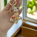 Star-shaped drifting bottle keychain featuring a warm orange bear and strawberry - Lemon Yellow Without Bear