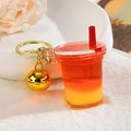 Creative acrylic milk tea cup keychain with liquid quicksand and golden bell accessory - Light Gold Buckle + Bell + Oil-filled Milk Tea Cup / Red