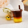 Creative milk tea cup keychain with liquid quicksand and a golden metal bell charm - Light Gold Buckle + Bell + Oil-filled Milk Tea Cup / Dark Brown