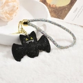 Fashionable black bat keychain with sparkling rhinestones and colorful lanyard charm - Rope Style Black