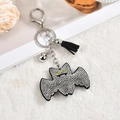 Sparkling bat rhinestone keychain with black tassel and silver metal clip for handbags - Tassel Style Silver-Black