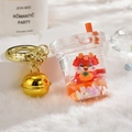 Creative bubble tea keychain with red cartoon dragon, orange liquid sand and golden bell - Orange Dragon Oil Bottle [Milk Tea Cup]