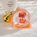 Chinese New Year dragon liquid keychain with glitter, golden bell and orange fluid - Orange Dragon Oil Bottle [Fan Shape]