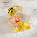 Star-shaped liquid keychain with cute squirrel miniature and golden bell charm - Lemon Yellow Dragon Oil Bottle [Star Shape]