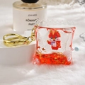 Red Caishen liquid quicksand keychain with gold metal ring and dragon design - Red Dragon Oil Bottle [Pillow Shape]