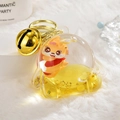 Creative Caishen quicksand keychain with gold bell and sparkling liquid star charms - Lemon Yellow Dragon Oil Bottle [Fan Shape]