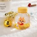 Creative yellow cartoon dragon liquid sand keychain with golden bell and glitter - Lemon Yellow Dragon Oil Bottle [Bottle Shape]