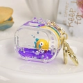 Cartoon clownfish floating liquid keychain with purple sand and gold metal ring - Purple Fish