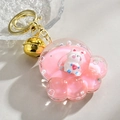 Llavero de pata de gato rosa con conejito blanco y accesorios de campana dorada - Pata de Oso Rosa