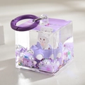 Detail of square acrylic liquid keychain with purple car, stars and Kuromi style figure - Color Ring Square Bottle Style / Purple