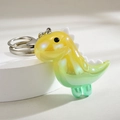 Luminous gradient acrylic dinosaur keychain with pearlescent finish and silver ring - Green Yellow