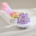 Porte-clés ours en acrylique violet irisé avec base nuage et dragonne en silicone rose - Ours à Sangle Dégradée Violet (Bubble) / Violet