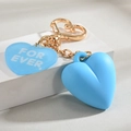 Blue heart keychain with 'FOR EVER' inscription and gold heart-shaped metal clip - Blue