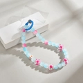 Laccetto per telefono fatto a mano con perle in vetro macaron blu e rosa e fiori - Blu