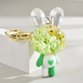 Cartoon rabbit acrylic keychain with oil pearls, lucky lettering and golden metal hook - Rabbit Style / Green