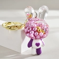 Detail of bunny acrylic keychain featuring purple liquid oil pearls and Lucky inscription - Rabbit Style / Purple