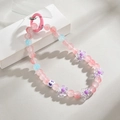 Ciondolo fatto a mano in perline di vetro con fiori e cuori su sfondo grigio - Rosa