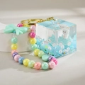Cartoon blue acrylic cube keychain with bear pendant and colorful pearl beads - Chain Style / Blue