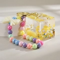 Cartoon pig racing car keychain with gradient bead chain and cream bow charm accessory - Chain Style / Lemon Yellow