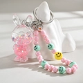 Luminous bunny keychain with pink liquid glitter oil bottle and colorful beaded chain - Pink (Rabbit Chain)