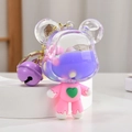 Portachiavi orsetto rosa con sabbie mobili viola glitterate e dettaglio cuore verde - Orso Viola