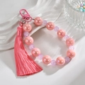 Portachiavi con perle rosa e nappa con perline acriliche per decorazione di borse - Rosa Antico