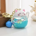Portachiavi creativo con gatto a sabbie mobili blu e perline colorate con anello - Coniglio Gatto Blu della Fortuna
