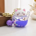 Creative purple bubble tea cup keychain with cat head lid and colorful beads - Lucky Purple Cat Rabbit