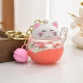 Cute pink cat liquid quicksand keychain with colorful beads and small bell - Lucky Pink Cat Rabbit